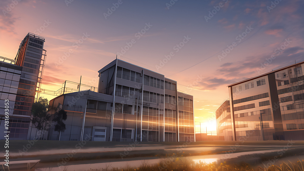 Obraz premium 夕暮れの工業地帯_2(industrial area at sunset_2)