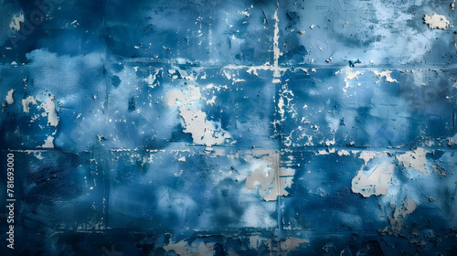 Vintage Blue Wall Texture with Peeling Paint Large-Scale Painting Style photo