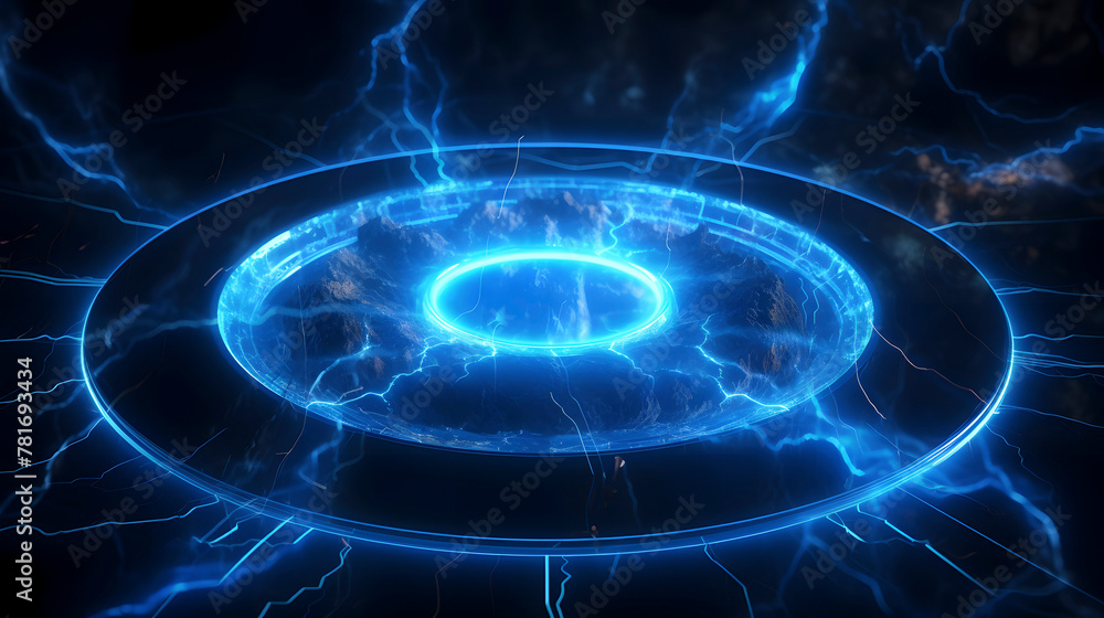 Obraz premium Digital technology blue glowing circle scene abstract graphic poster web page PPT background