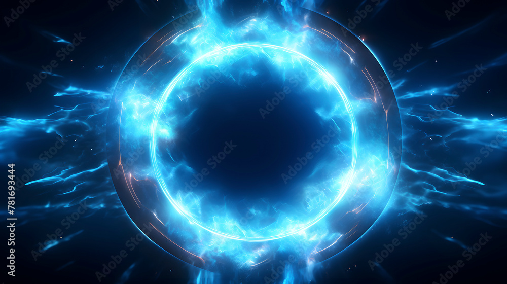 Obraz premium Digital technology blue glowing circle scene abstract graphic poster web page PPT background