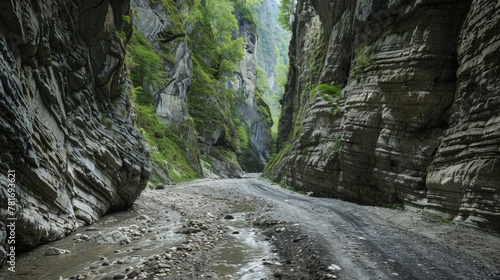 A dusty path winding through a narrow canyon