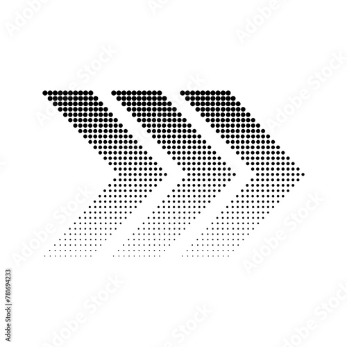 Halftone arrow design. Directional abstract dots. Motion concept graphic. Vector illustration. EPS 10.