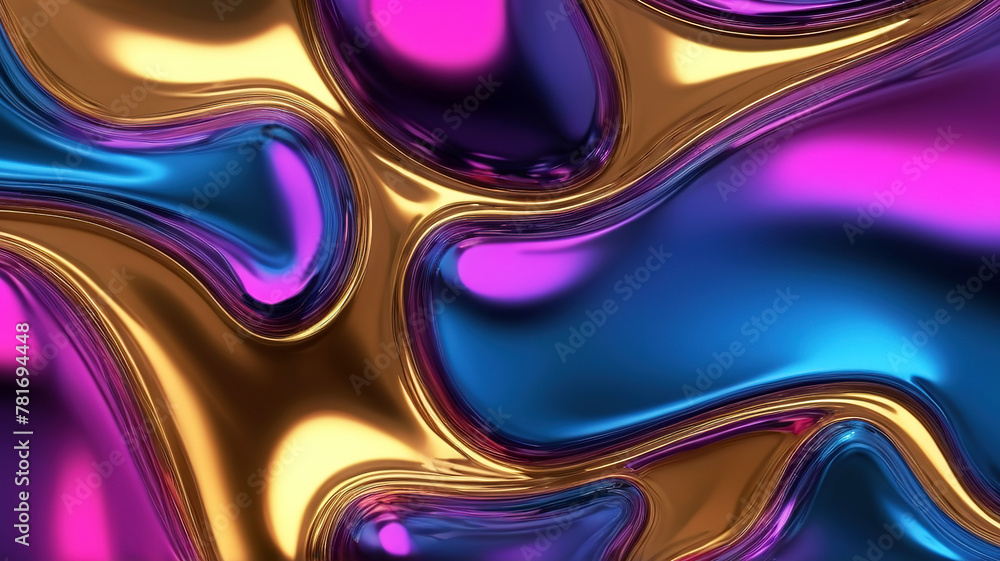 Fototapeta premium Liquid colorful abstract background metallic aluminum foil
