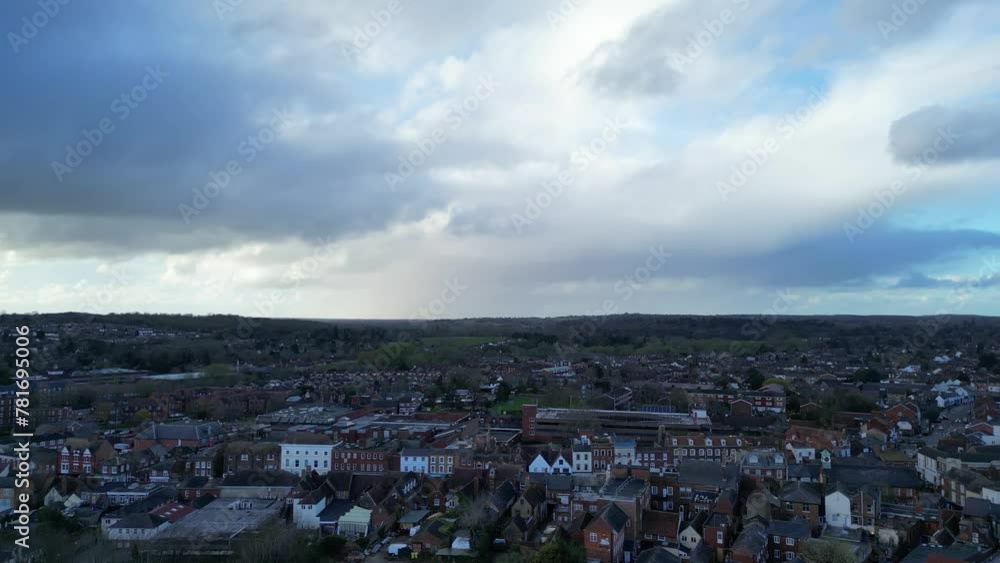 High Angle View of Central Leighton Buzzard Town of England UK. March 29th, 2024 High Angle View of Central Leighton Buzzard Town of England UK. March 29th, 2024