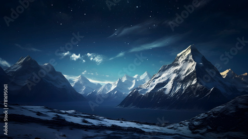 Digital nighttime snow mountains scenes abstract graphic poster web page PPT background © yonshan