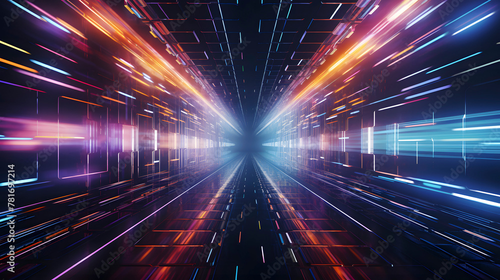 Digital neon light perspective tunnel abstract graphic poster web page PPT background