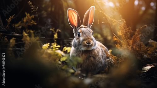 Double Exposure of a Rabbit in front of a Forest ~ Created using Generative AI photo