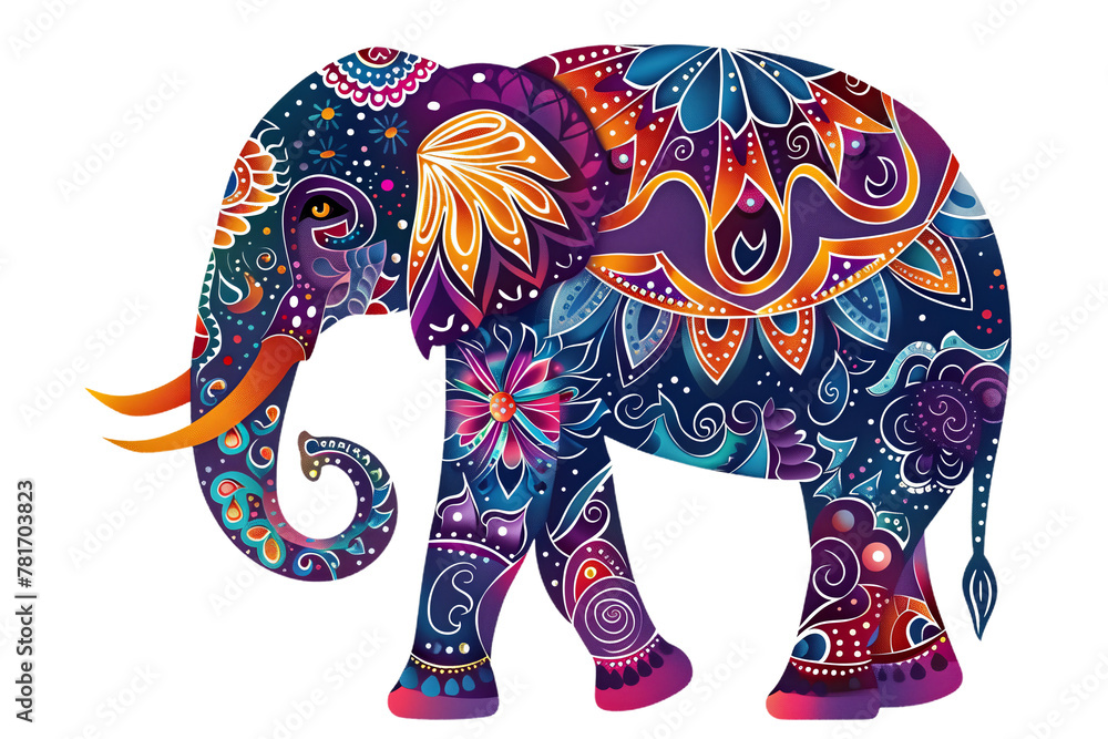 Obraz premium Colorful Indian style elephant in mandala style, transparent background