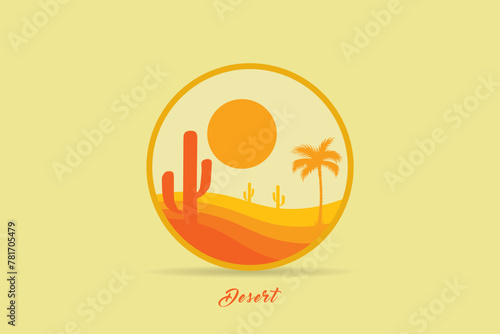 sunset vector,desert outdoor adventure logo.