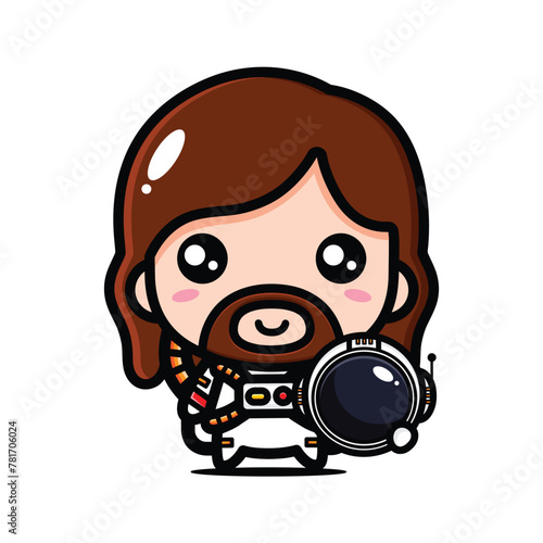 cute jesus wearing an astronaut suit