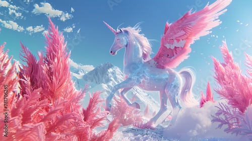 Digital ice sculptures and pegasus ice scenes poster background