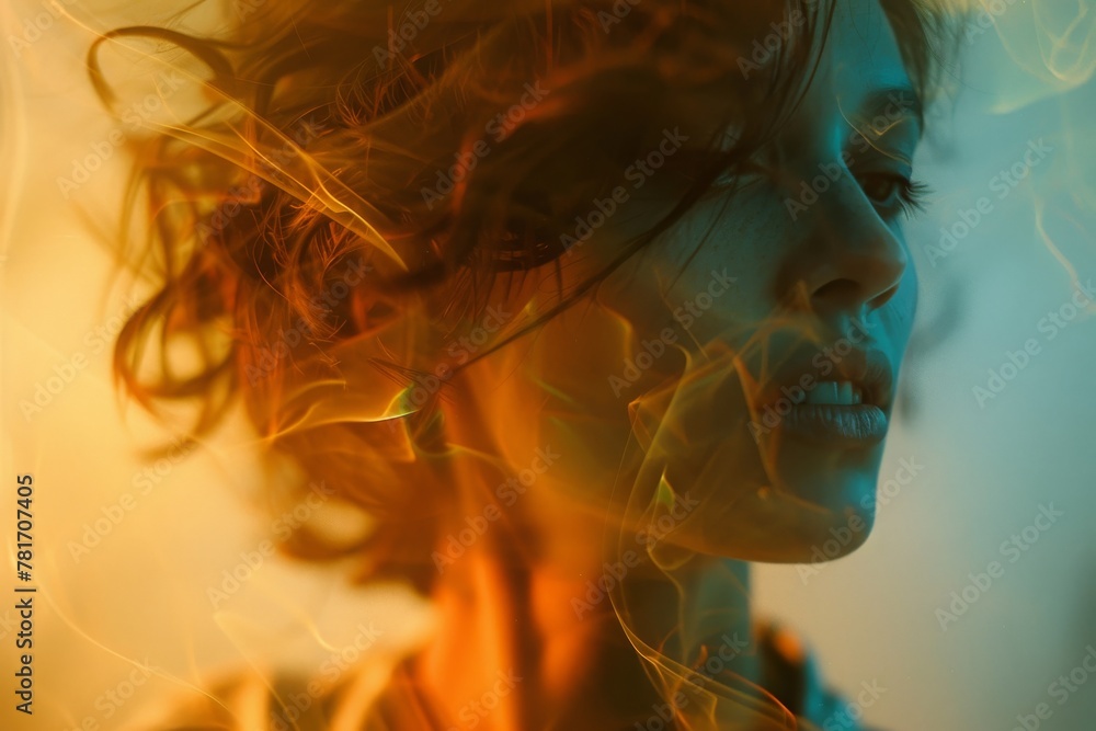 Warm-toned image of a woman surrounded by abstract shapes, suggesting motion and a gentle chaos.
Warm-toned image of a woman surrounded by abstract shapes, suggesting motion and a gentle chaos.