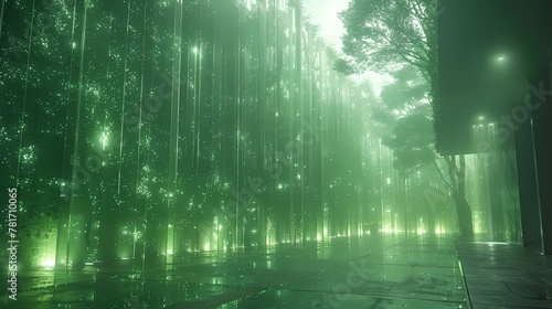 Digital glass futuristic forest poster background