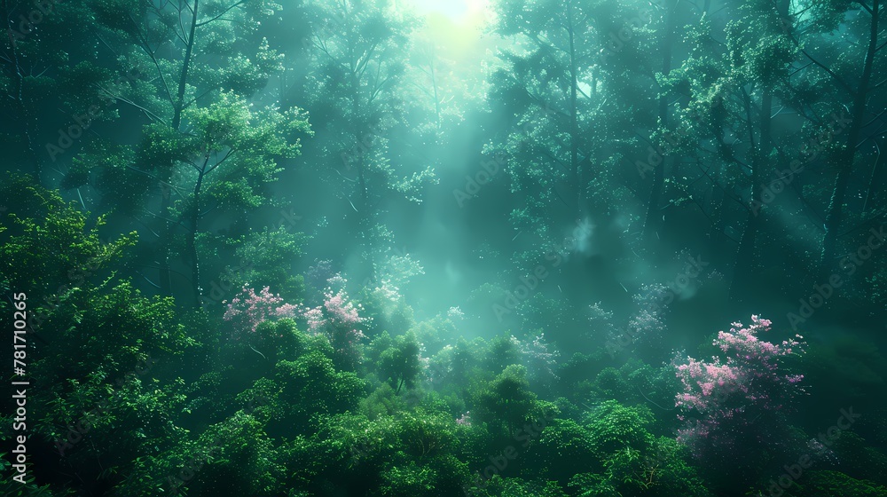 Fototapeta premium Digital glass futuristic forest poster background