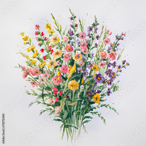bouquet of wild flowers isolated on a white background