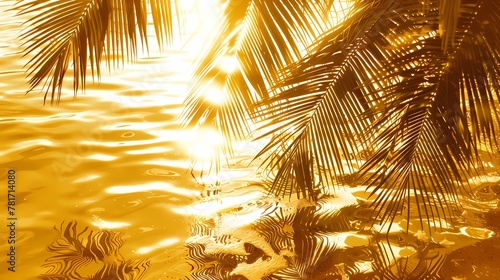 Digital golden beach sea plant poster PPT background photo