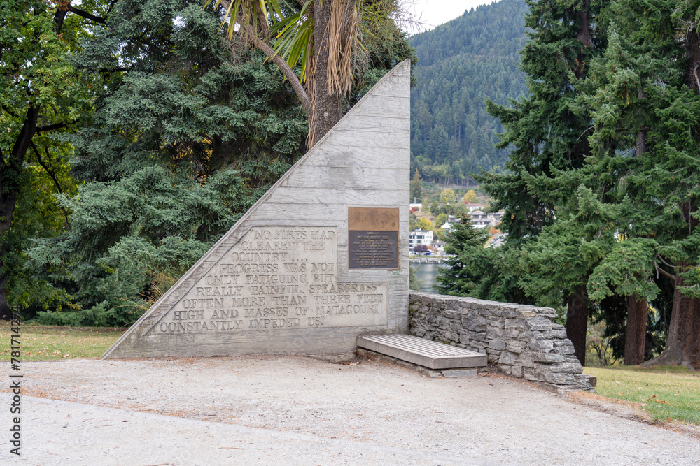 Queenstown, New Zealand- 3 April, 2024: Monument in memory of William ...