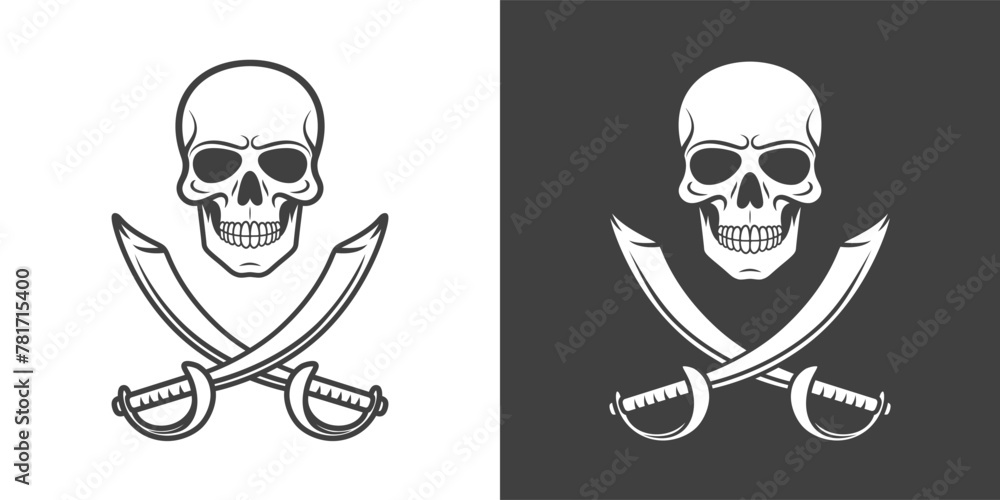 Vector Skull and Crosshairs Sabers Set. Hand Drawn Skull Head Design Template