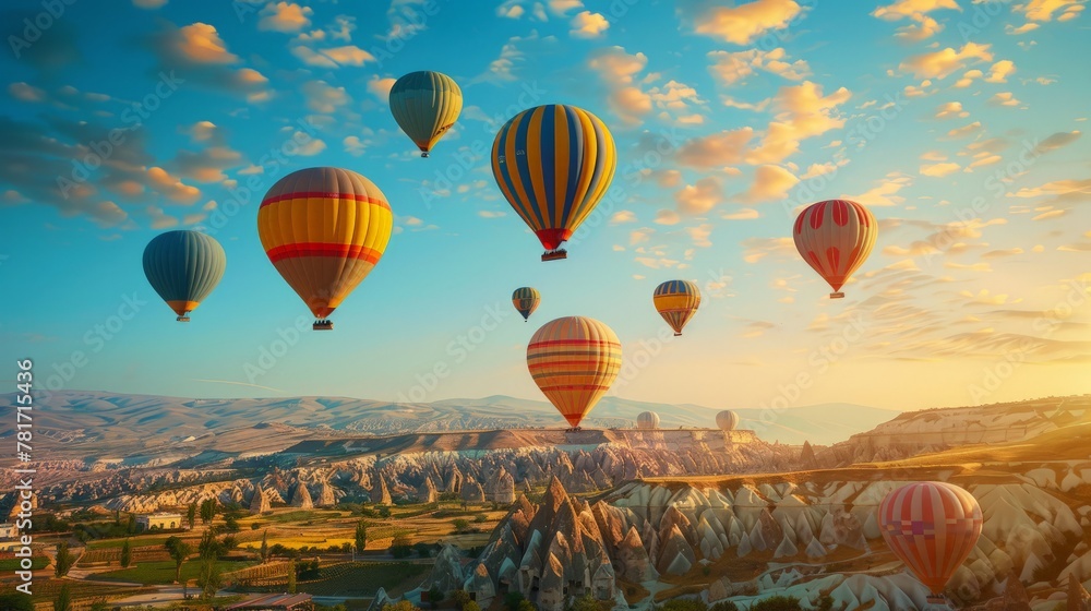 Obraz premium Bright hot air balloons in sky of Cappadocia