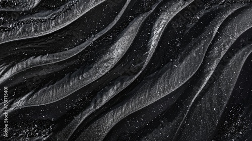 Black sand waves as background. Panaroma Sand texture. abstract texture line wave. Sand Waves Abstract Black and White background.