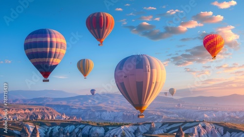 Bright hot air balloons in sky of Cappadocia