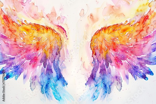 magical watercolor illustration of angel wings in vibrant colors spiritual art concept photo