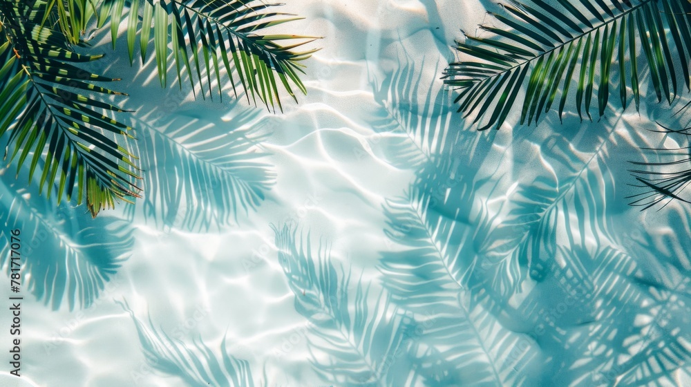 Shadow of palm leaves on white sand beach generative ai Shadow of palm leaves on white sand beach generative ai