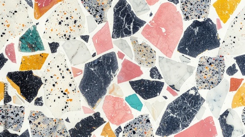 Terrazzo marble flooring seamless pattern in bright colors. Texture of classic italian type of floor in Venetian style composed of natural stone, granite, quartz, marble, cement and concrete photo