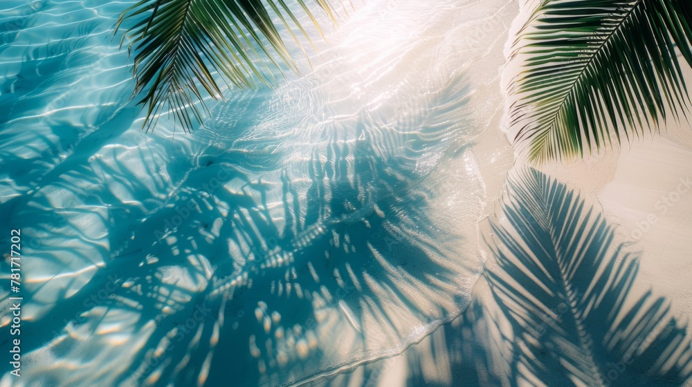 Shadow of palm leaves on white sand beach generative ai Shadow of palm leaves on white sand beach generative ai
