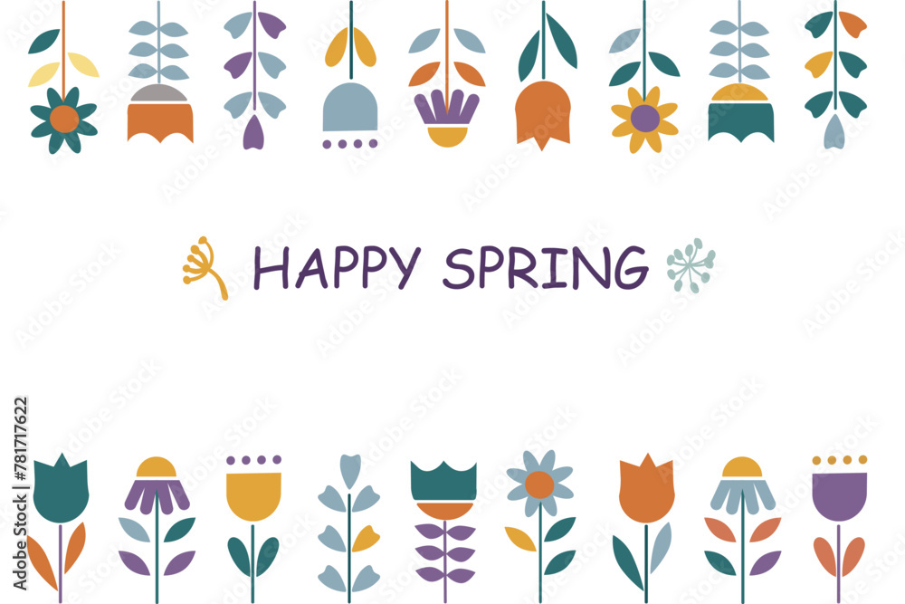 Naklejka premium Trendy typographic vector composition with Happy Spring sign and flowers. Great template for social media, poster or card