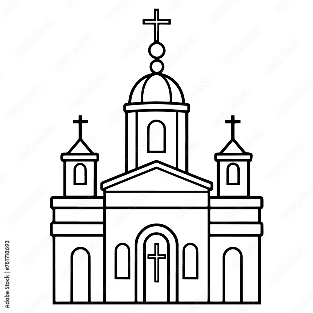 Vector outline of a church icon, suitable for religious-themed designs.