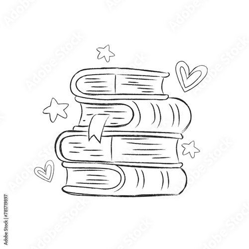 Hand drawn stack of book, school book vector, sketch book art