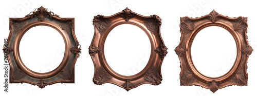Conjunto de Molduras de cobre envelhecido em formato redondo. Molduras de espelhos de cobre vintage, porta retrato isolado em fundo transparente photo
