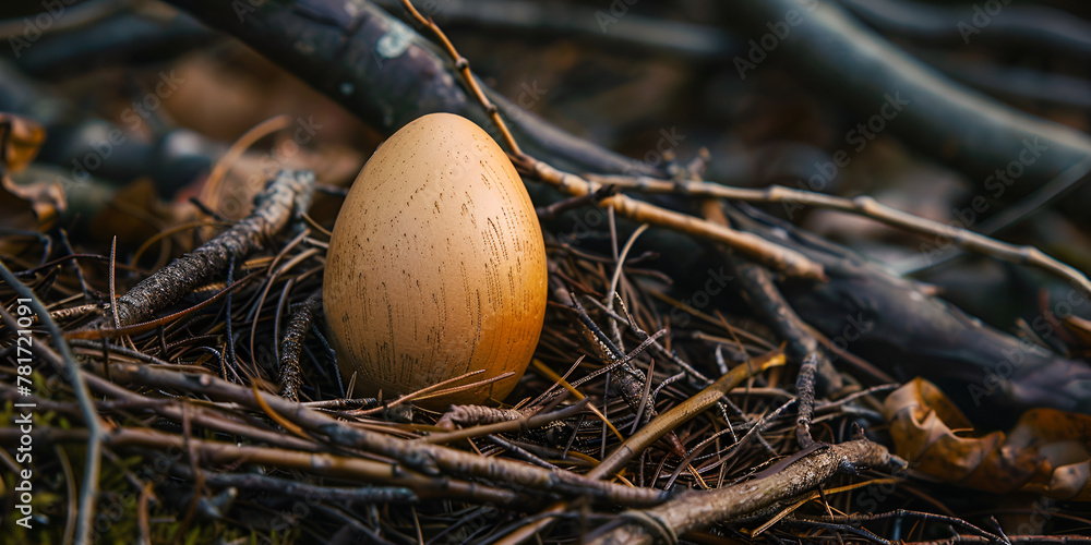 brown egg was on the bird's nest. happy Easter day Chicken eggs in the nest with background of nature rich in Selenium, protein and Beta Carotene.