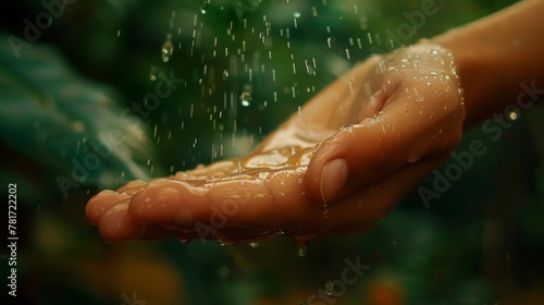On her palm the droplets seem to be a source of life sustaining her with their delicate presence. .