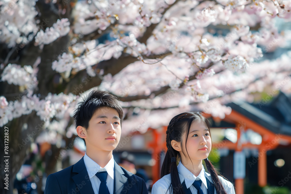 桜の下で記念撮影