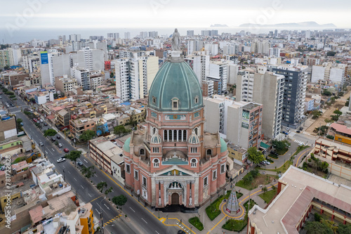 Aerial view of the Immaculate Heart of Mary Church, located in the district of Magdalena. Lima