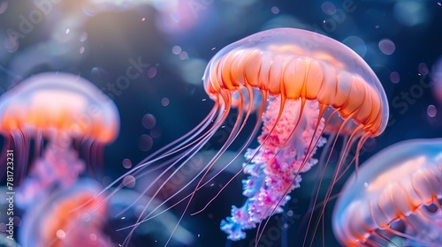 Digital fantasy sunshine jellyfish illustration poster background © jinzhen