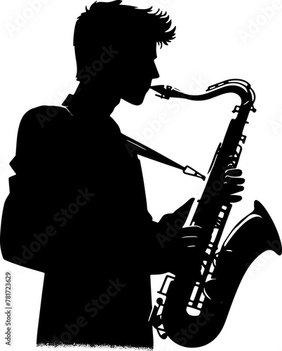 サックスを吹く人のシルエット