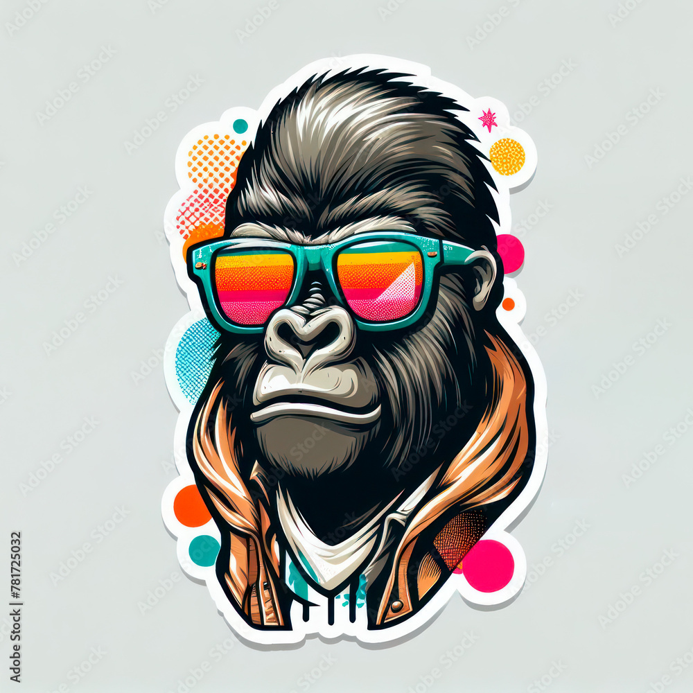 A cool stylish gorilla with colored glasses