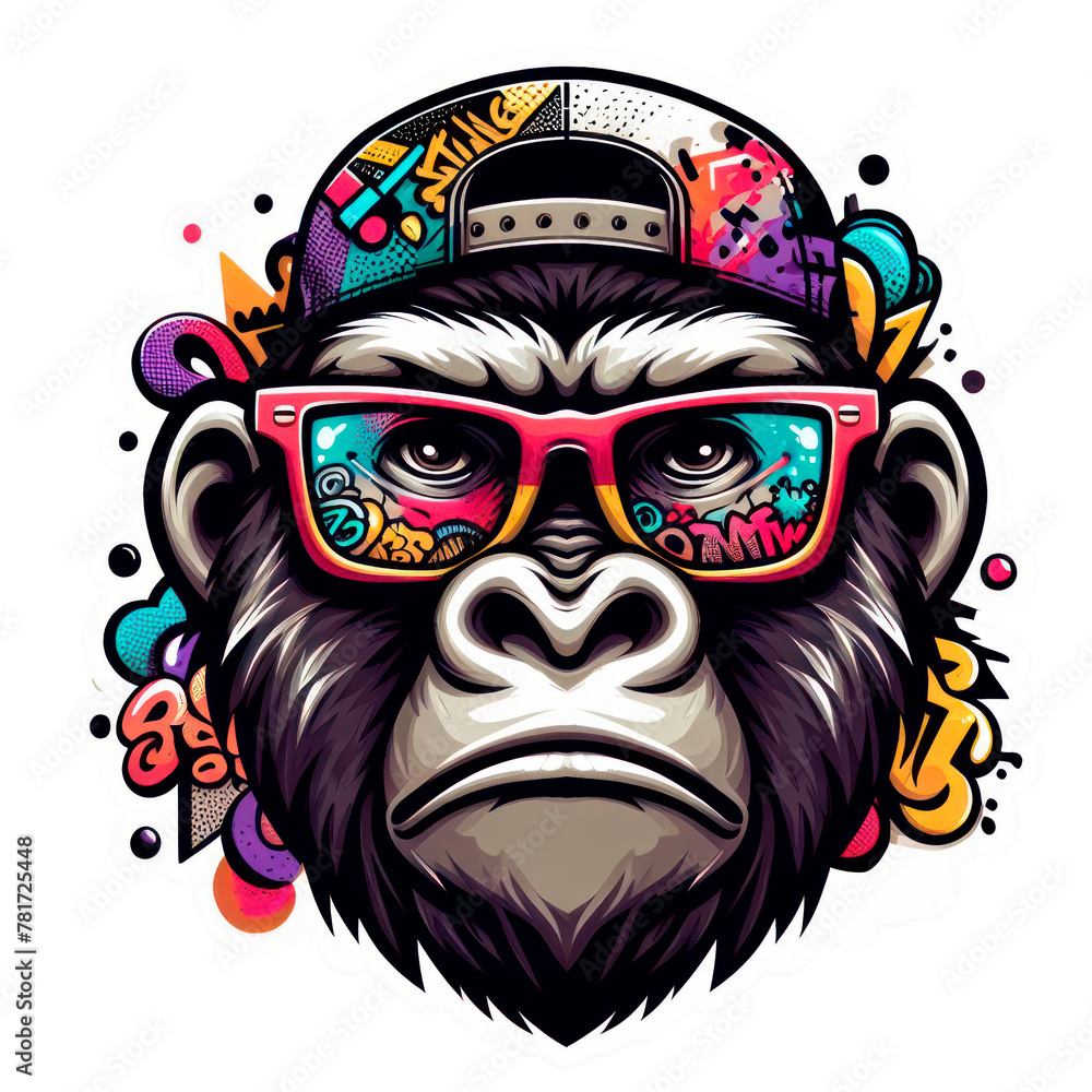 A cool, stylish, and colored gorilla with glasses - transparent background