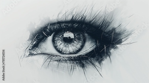 Artistic background with black and white woman's eye, minimalist, AI-generative