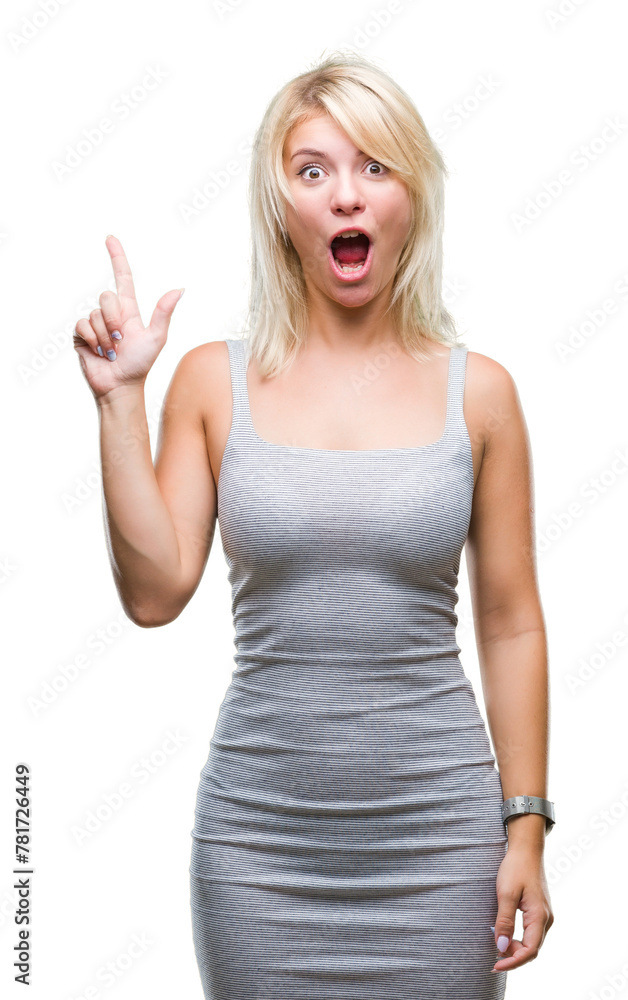 Young beautiful blonde woman over isolated background pointing finger up with successful idea. Exited and happy. Number one. Young beautiful blonde woman over isolated background pointing finger up with successful idea. Exited and happy. Number one.