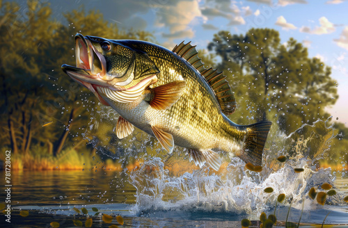 A large mouth bass jumping out of the water