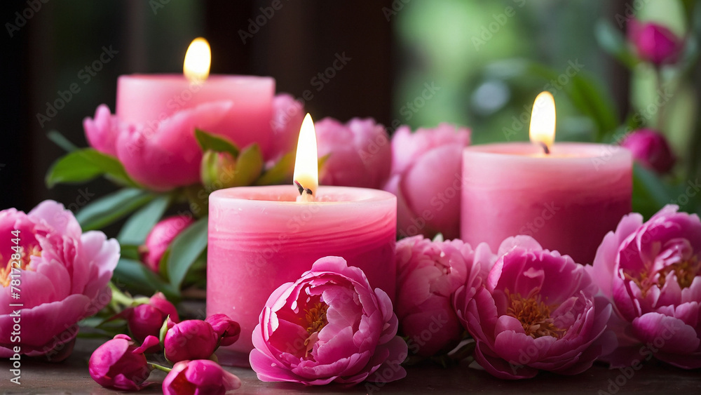 Pink candles and flowers Pink candles and flowers