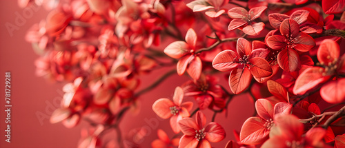 Blossoming Red and Pink Flowers, Spring Nature Beauty, Bright Blooming Plants, Seasonal Gardening Theme photo