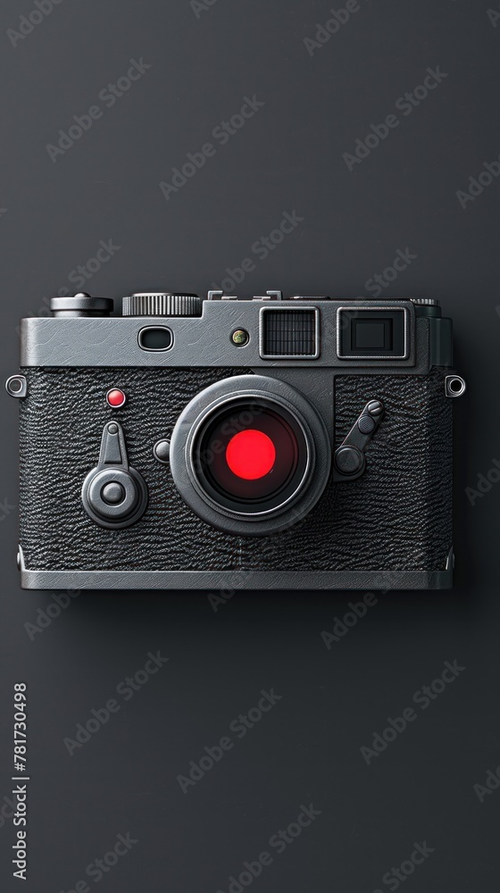 A 3D camera icon with a flashing light and realistic textures