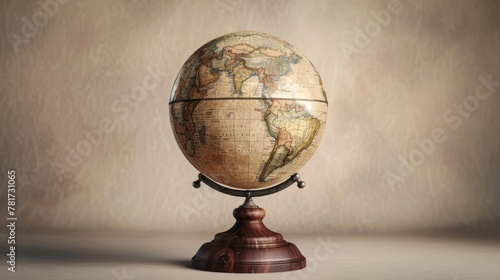 Vintage globe 3D icon detailed old-world map textures