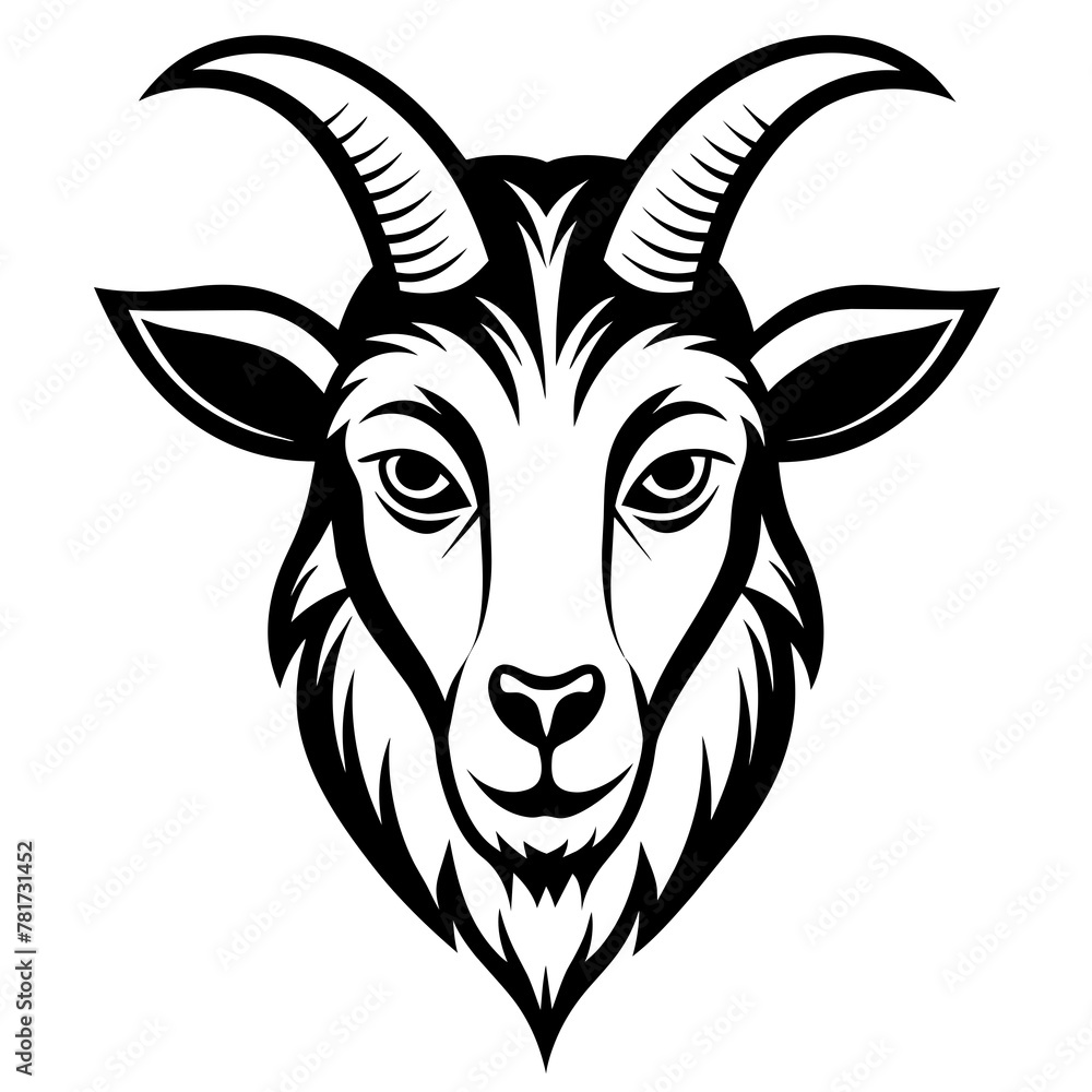 head of a goat mascot,goat silhouette,vector,icon,svg,characters,Holiday t shirt,black goat Hand drawn trendy logo Vector illustration,peacock on a white background,eps,png