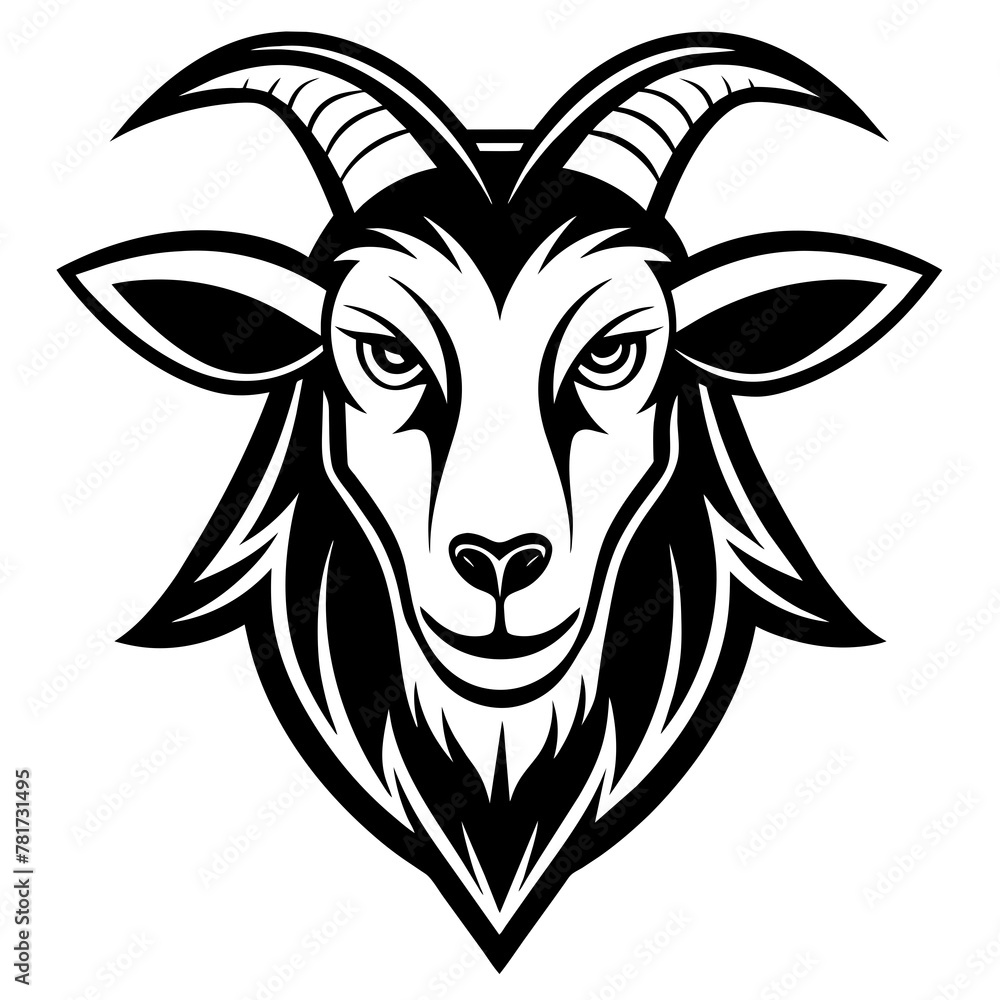 head of a goat mascot,goat silhouette,vector,icon,svg,characters,Holiday t shirt,black goat Hand drawn trendy logo Vector illustration,peacock on a white background,eps,png